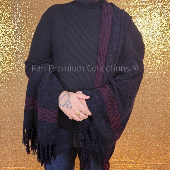 Soft Warm Wool Shawl Border Design Washable Pakistani Kashmiri Wrap Scarf Unisex - Picture 10 of 16